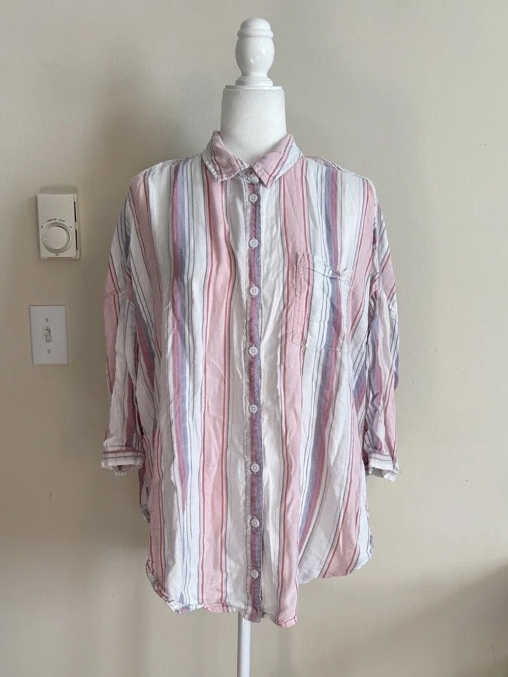 Men's Striped Button-Up Shirt - Pink & White